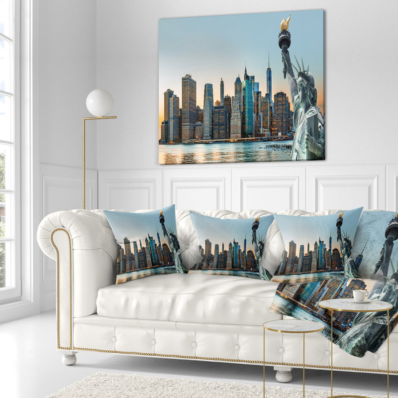 Coussin de panorama à toit de the photographie new york city, 18 po x 18 po, Coussin décoratif