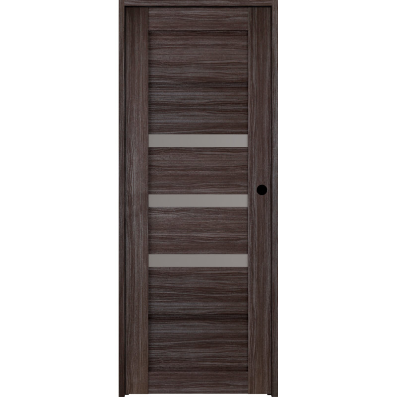 Porte standard préfinie en bois manufacturé et en verre Rita DIY-FRIENDLY, Chêne gris, Côté droit, 17,75 po x 79,38 po