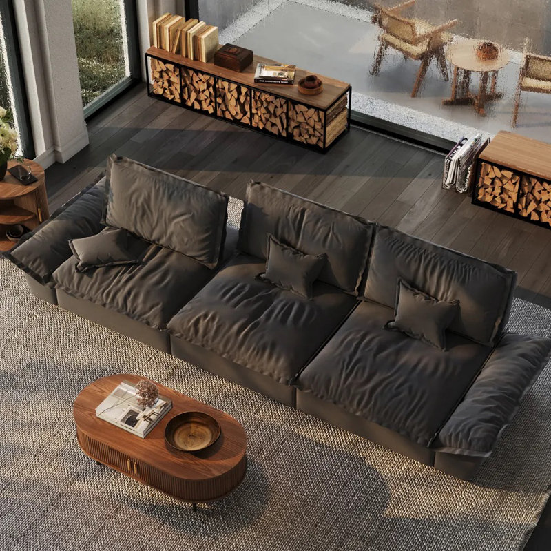 141.73"Upholstered Sleeper Sofa, 3-Seater Sectional Cloud Couch, Compressed Sofa with Adjustable Backrest, Gray