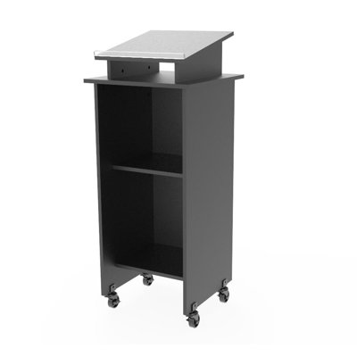 Assembled Black Wood Podium Pulpit Lectern Event With Prayer Hands Logo Debate Speech School Mobile On Wheels Castors 10057+12152--Assembled Podium