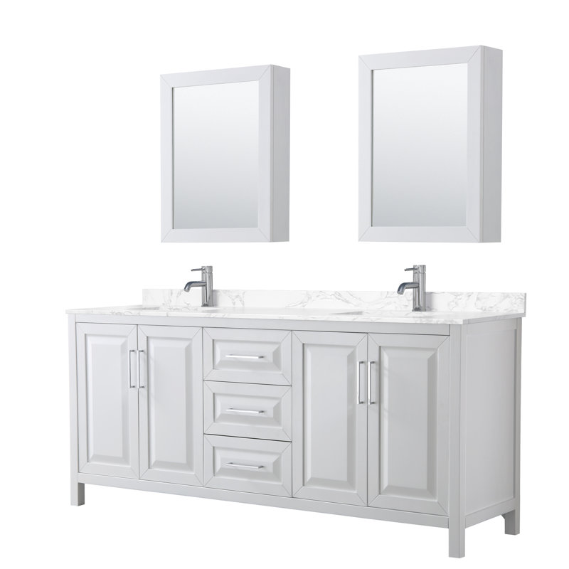 Daria 80'' W Double Vanity, White, Polished Chrome, Carrara Cultured Marble