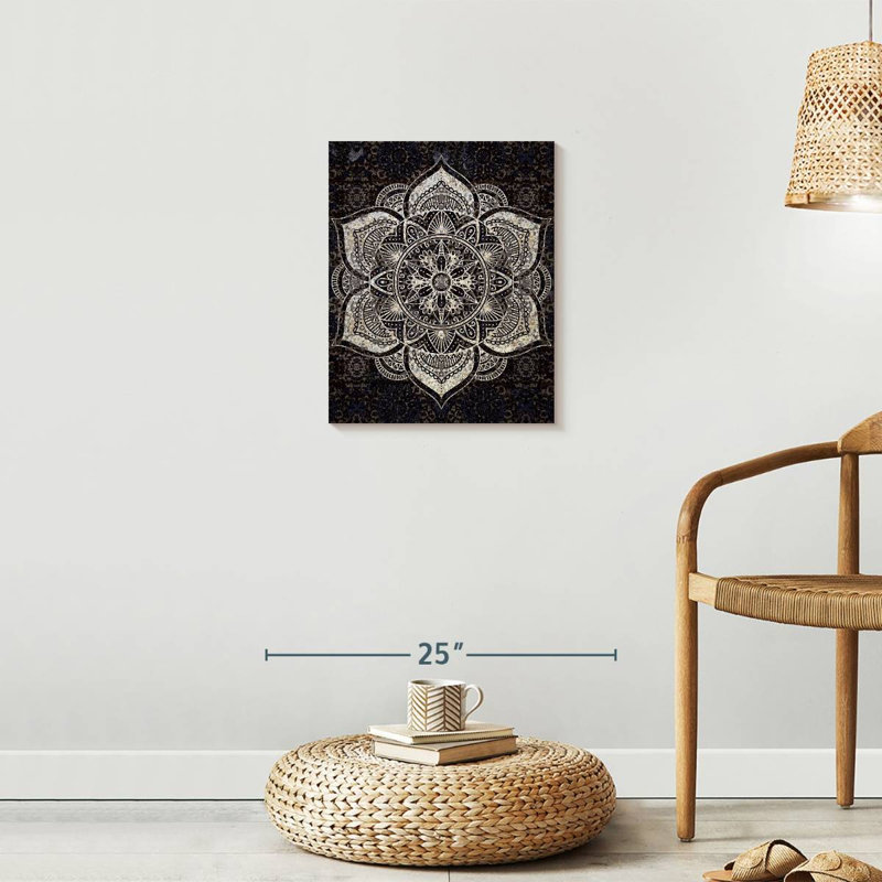 Impression sur toile noir et blanc Mandala, H 20 po x l 16 po x P 1,25 po