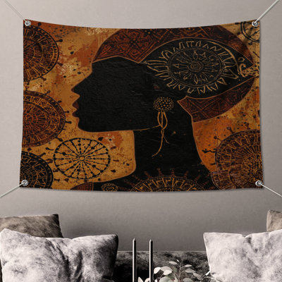 Tapisserie murale silhouette africaine Mandala - Silhouette