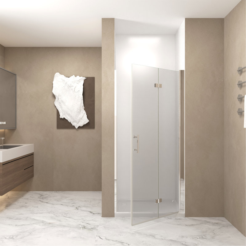 33-32 "X 72" Bifold Shower Door, 1/4"(6Mm) Tempered Glass, Chrome Aluminum Frame, Explosion Proof Film, Chrome