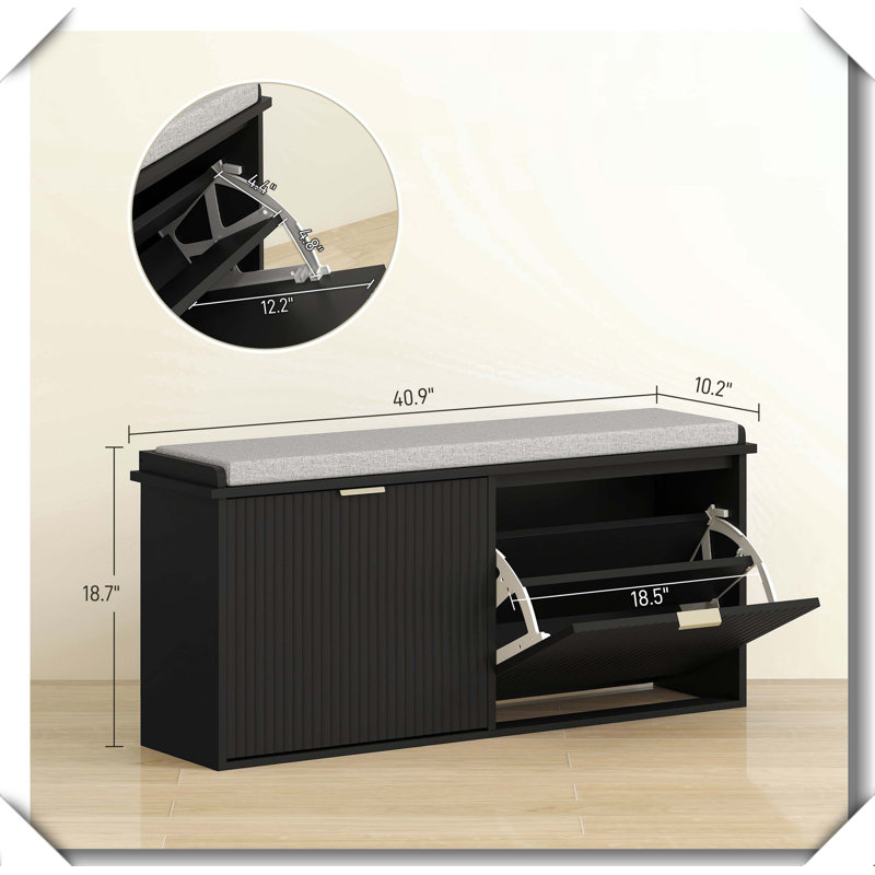Banc de rangement pour chaussures d'entrée, Noir/gris, Deux (2) tiroirs rabattables