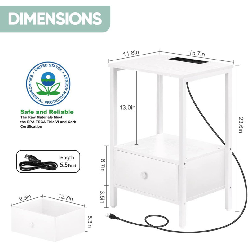Top 1 End Table Set End Table with Storage and Built-In Electrical Outlet