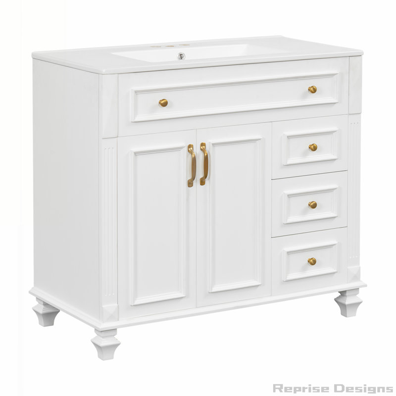 Meuble-lavabo 36 po avec lavabo 36 po, 2 portes à fermeture douce, Blanc