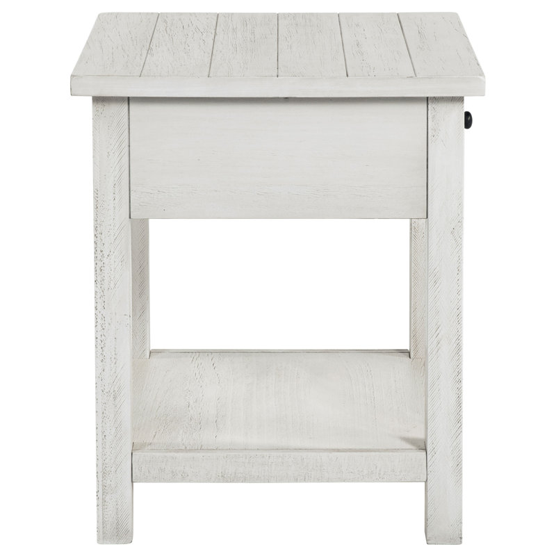 Table de bout en bois vieilli avec 1 tiroir Castleton, Blanc