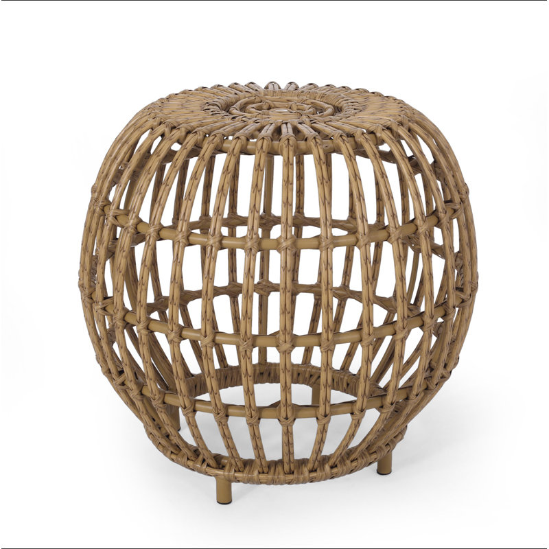 OTTAWA Side Table-Bohemian Faux Rattan Weave Accent Table For Indoor Outdoor Use, Handcrafted Round Side Table For Living Room, Patio, Garden