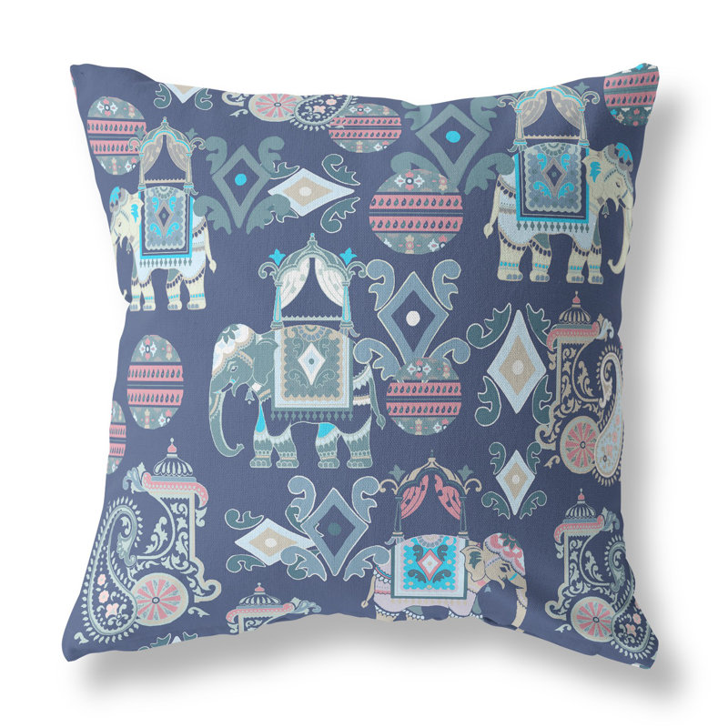 Coussin 18 po x 18 po Broadcloth, Floral gris / bleu