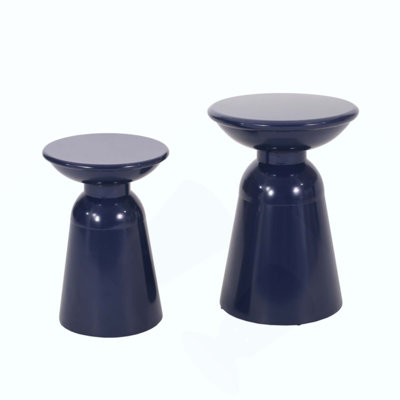 Outdoor Iron Side Tables With Flared Design, Set Of 2
