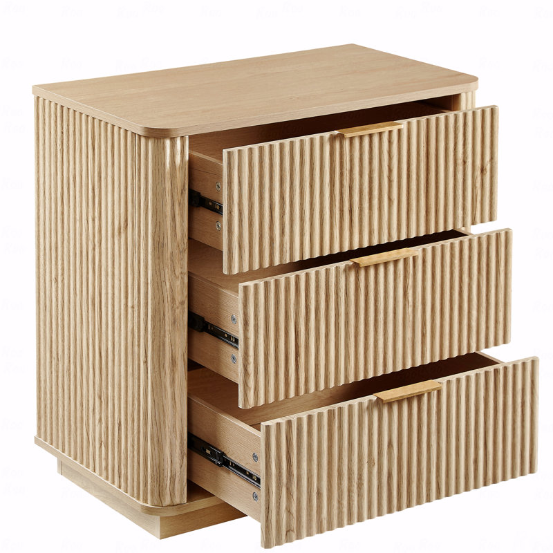 Ensemble de 3 tiroirs 2 pièces, commode à vagues 27,5 po, table de chevet, tiroir en bois
