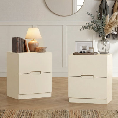 Table de chevet moderne à 2 tiroirs avec poignée découpée ， Ensemble de 2