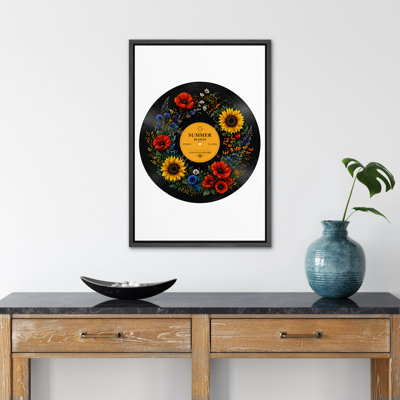 Été, disque vinyle avec décoration florale, impression sur toile