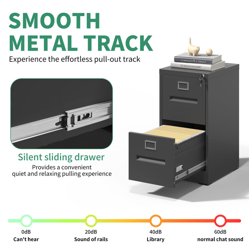 Black Vertical 2 Drawer Lockable Metal File Cabinet