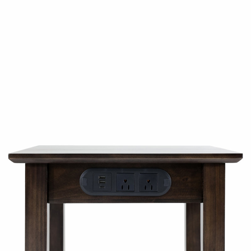 SOLID WOOD END-TABLE/NIGHTSTAND  WITH CHARGING STATION, TWO POWER OUTLETS & USB TYPE-A, TYPE-C CHARGING PORTS