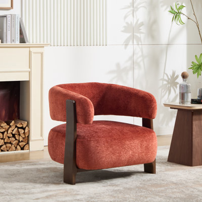 Modern Bucket Chair with Curved Barrel Back, Upholstered Accent Chair with Wood Frame for Living Room Bedroom