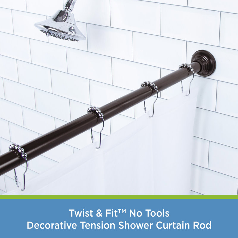 Bronze Adjustable Tension Shower Curtain Rod with Decorative Finials