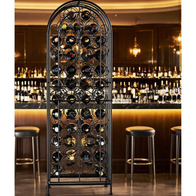 Casier à vin en fer forgé pour 45 bouteilles, cage verrouillable pour cave à vin, finition élégante, organisateur de bouteilles de 135 cm de haut, design, porte antique, rangement parfait, profondeur de 36 cm