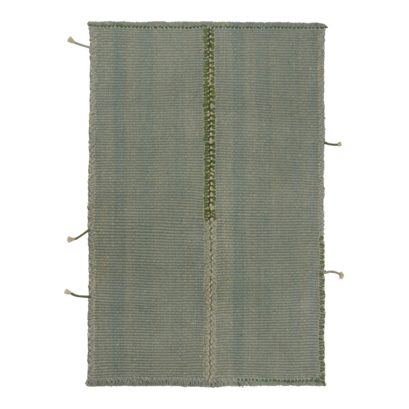 Rug & Kilim’S Contemporary Kilim In Seafoam Blue With Green And White Accents, Rectangle 10' x 14'