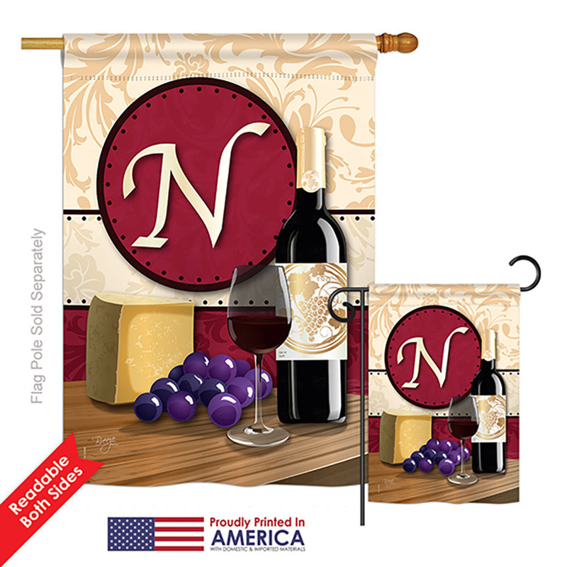 Ensemble de 2 drapeaux verticaux décoratifs en polyester à 2 côtés "wine a initial", N