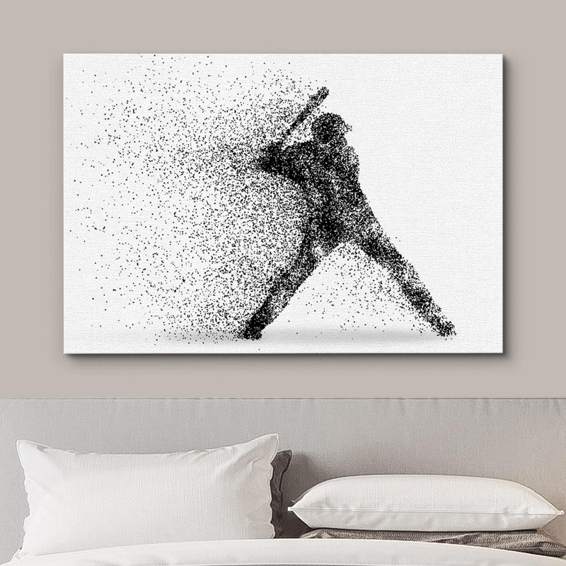 Illusion 3D surréaliste abstrait point noir joueur de baseball Portrait Sports Art numérique décoration murale, Toile tendue