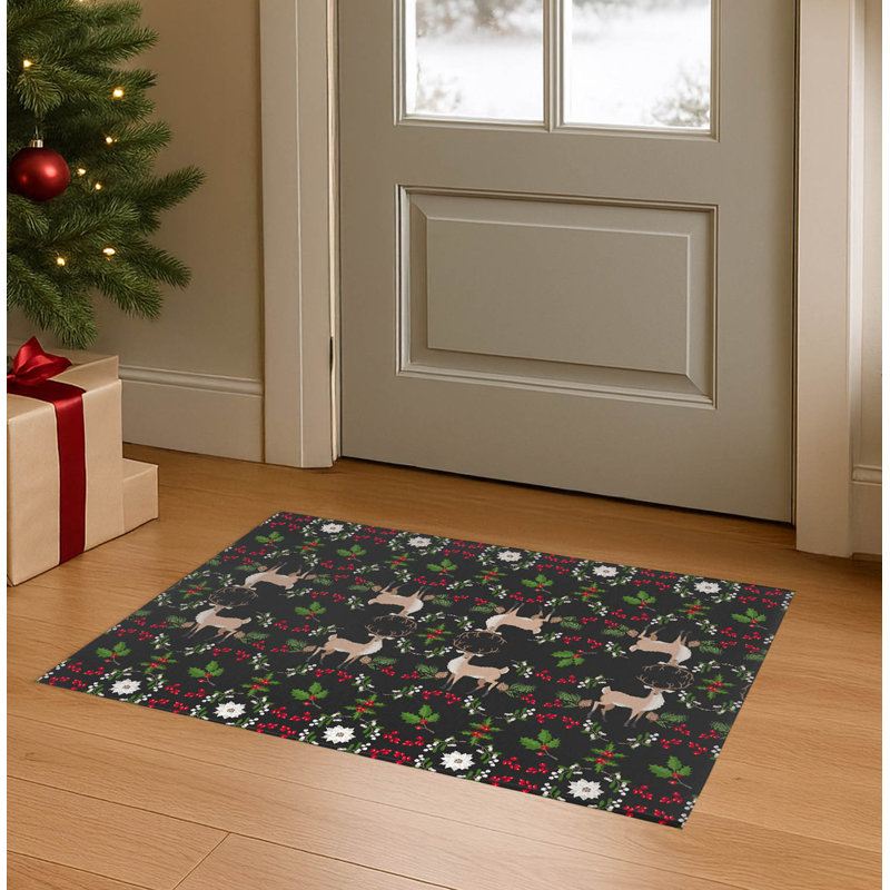 Botanical Deer Seasonal Indoor Doormat, Charcoal, 60" W x 84" L