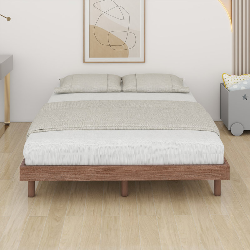 Modern Design Floating Platform Bed Frame, Walnut