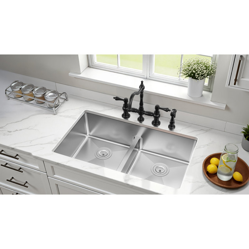 Évier de cuisine en acier inoxydable à double cuve avec drain Kingston