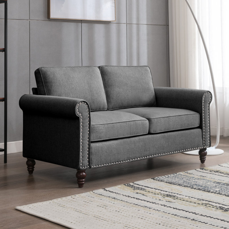 Canapé en lin 53,5 po, Mélange de lin gris foncé