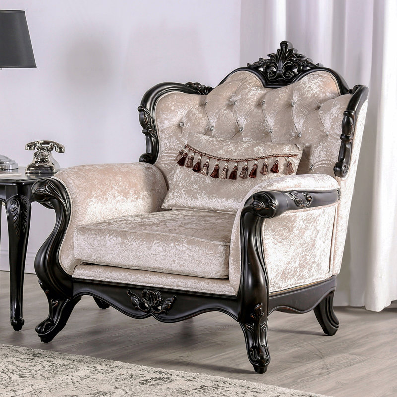 Fauteuil à oreilles touffeté de 44,25 po Tarver CAL117, Beige, Noir