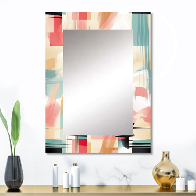 Beige And Light Green Cubic Sophistication - Geometric  Decorative Mirror, Geometric Wall Mirror, Printed Metal Art