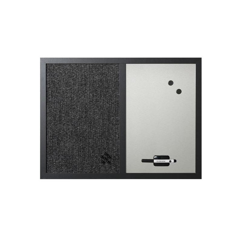Combo tableau blanc effaçable à sec 18 po x 24 po MasterVision, argent métallique élégant, tableau noir en tissu texturé, cadre en bois noir