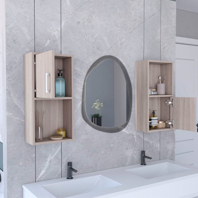 2-Pc Wall-Mounted Bathroom Medicine Cabinet With Open And Closed Storage