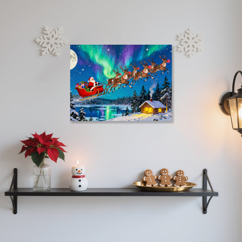 Père Noël renne sur toile, H 24 po x l 36 po