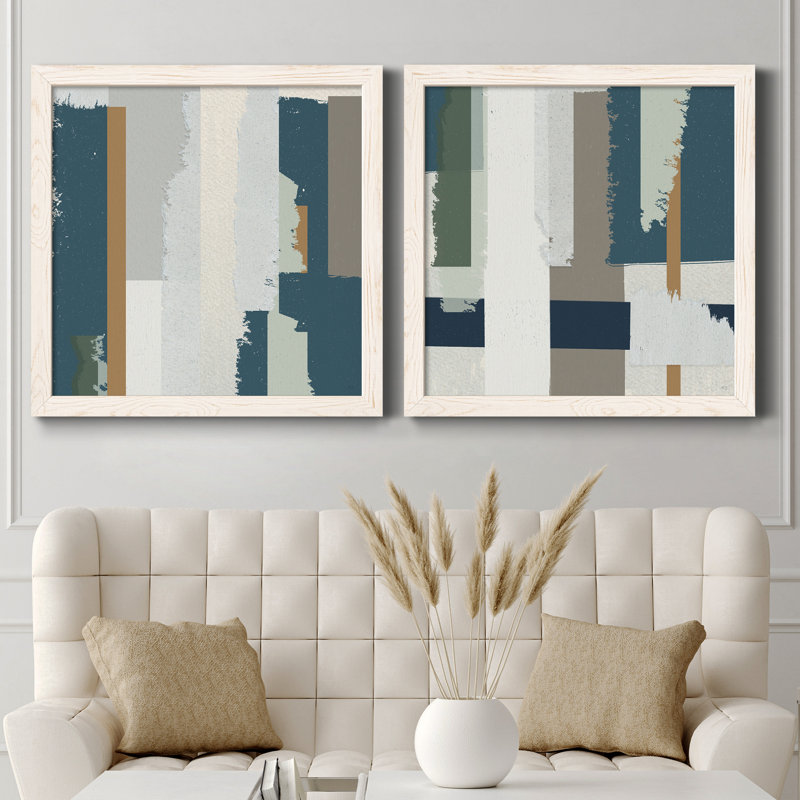 «Close to the Edge I», ensemble de 2 peintures sur toile encadrées, H 27,5 po x l 55 po x P 1,5 po, Cadre blanc