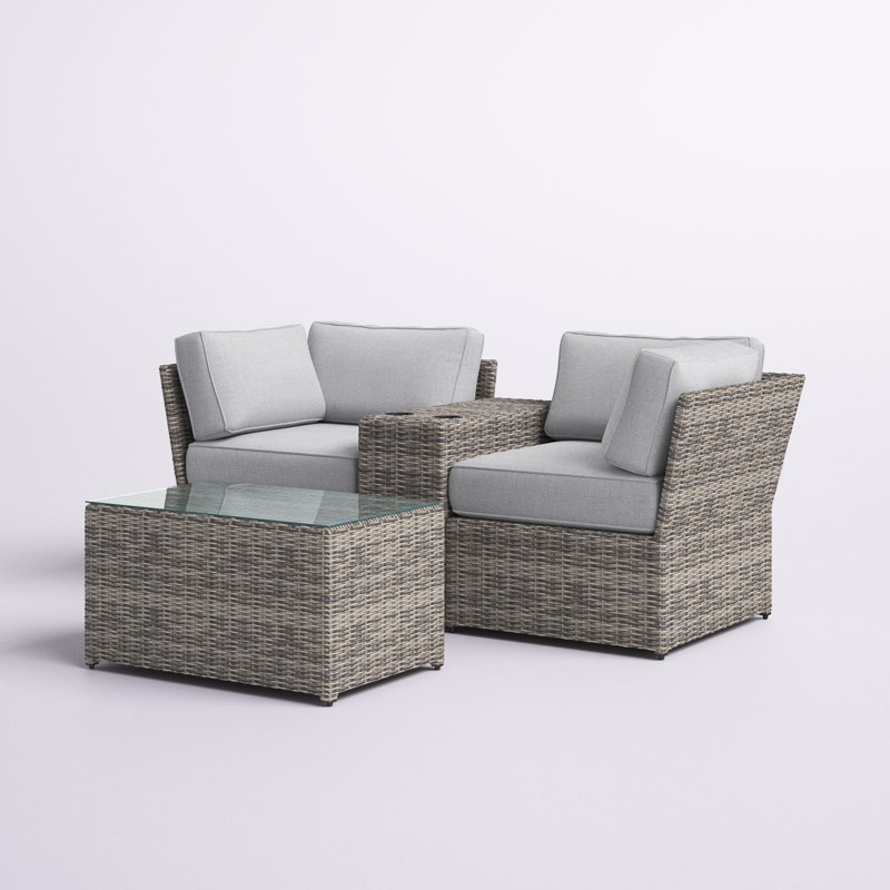 Mae Wicker Fully Assembled 2 - Person Seating Group with Cushions, 33" L x 22" W x 18" H
