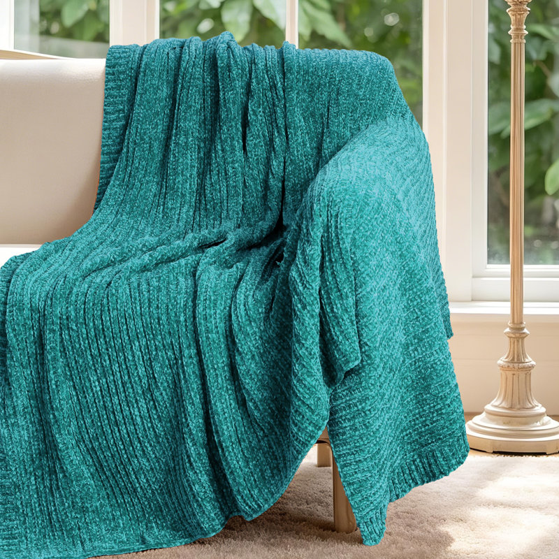 Soft Plush Lightweight Reversible Chenille Throw Blanket, Teal
