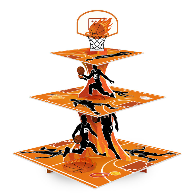 Présentoir à petits gâteaux de basketball, présentoir à 3 niveaux de décorations de fête de basketball