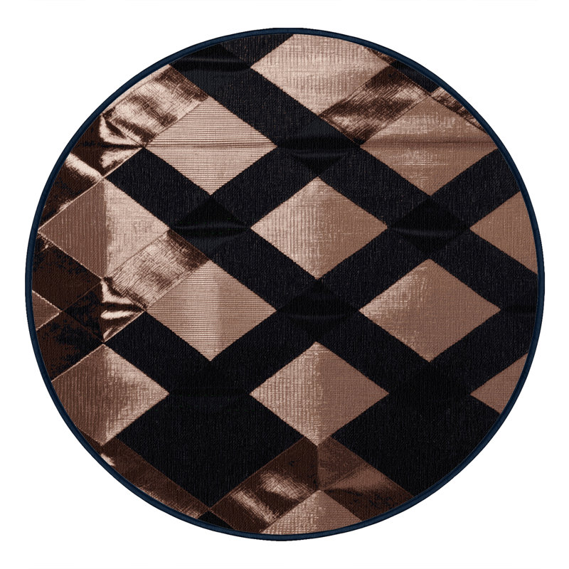 Machine Washable Checkered Black Area Rug, Round 6'