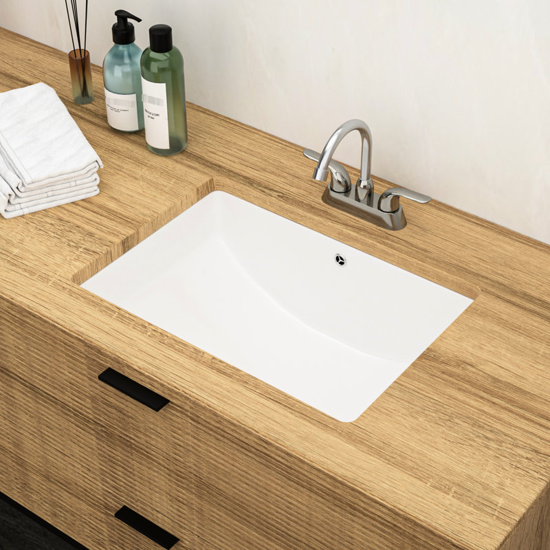 Lavabo de salle de bain en céramique 21,5 "x 15" encastré avec trop-plein - Design d'inspiration européenne moderne, teint, s'adapte à divers espaces de style rectangulaire classique, pour les espaces