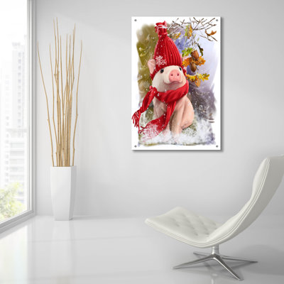Epic Art 'A Little Piggy In A Red Hat And A Scarf'  by Kajenna Art Acrylic Glass Wall Art, 24" x 36"