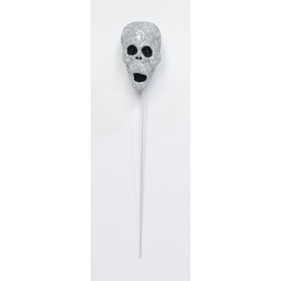 3" Halloween Silver Skull on Pick, Set of 24