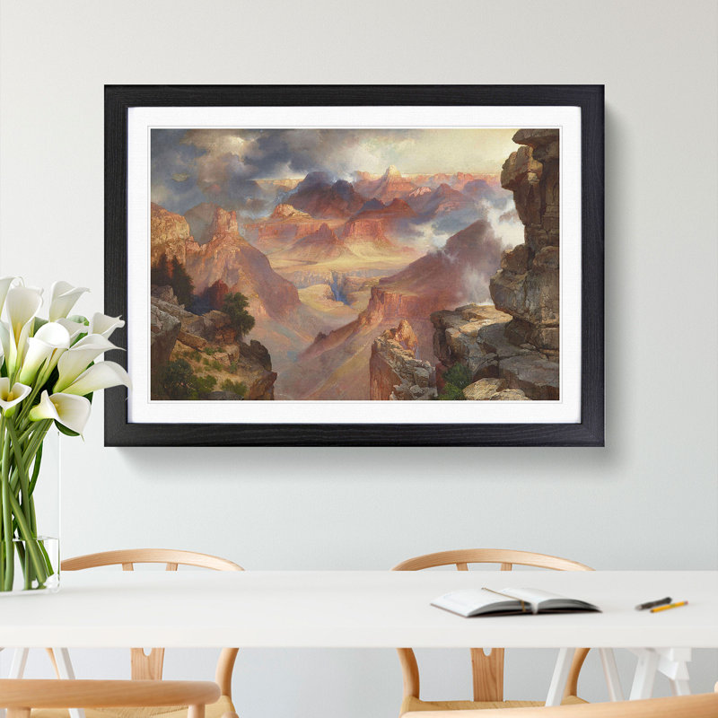 Rocky Landscape by Thomas Moran - Picture Frame Painting, 27cm H x 36cm W x 2cm D, Black Framed
