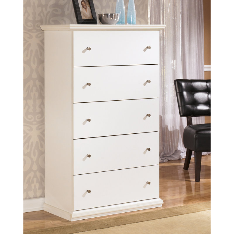 Cottage Charm White 5-Drawer Chest with Deep Storage and Roller Glides