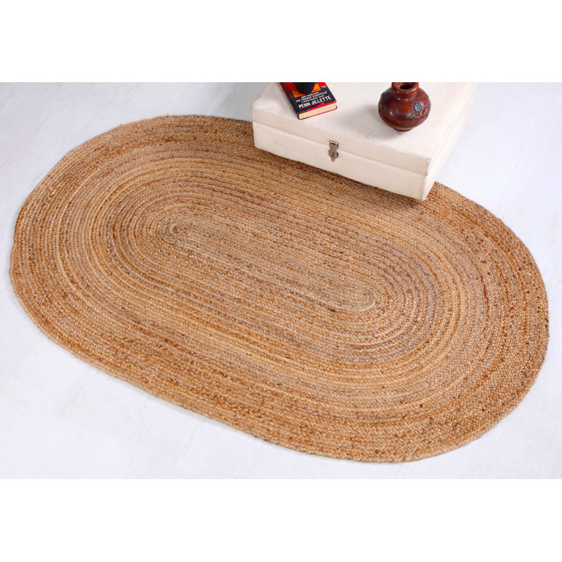 Gemini Hand Braided Beige Jute Rug, Oval 60 x 90cm