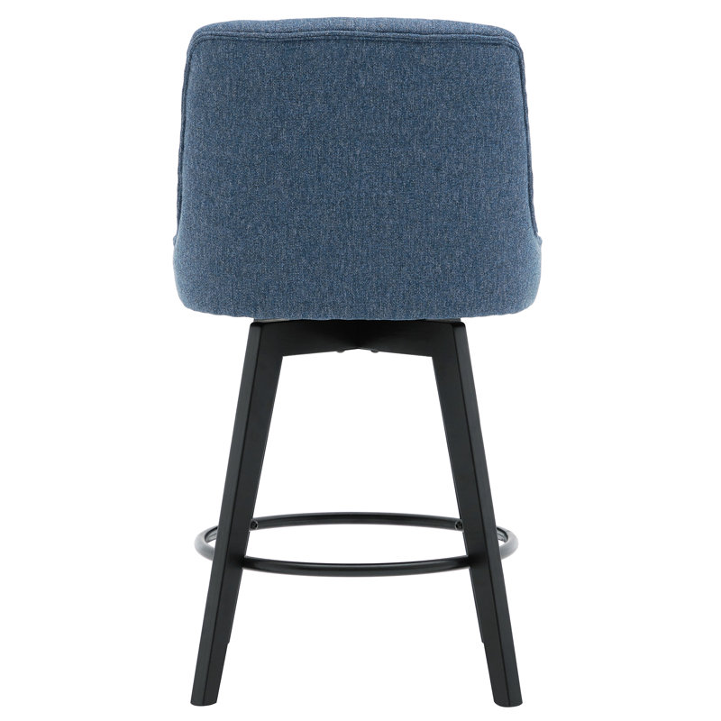 Navy Performance Fabric Swivel Counter Stool with Button-Tufted Back