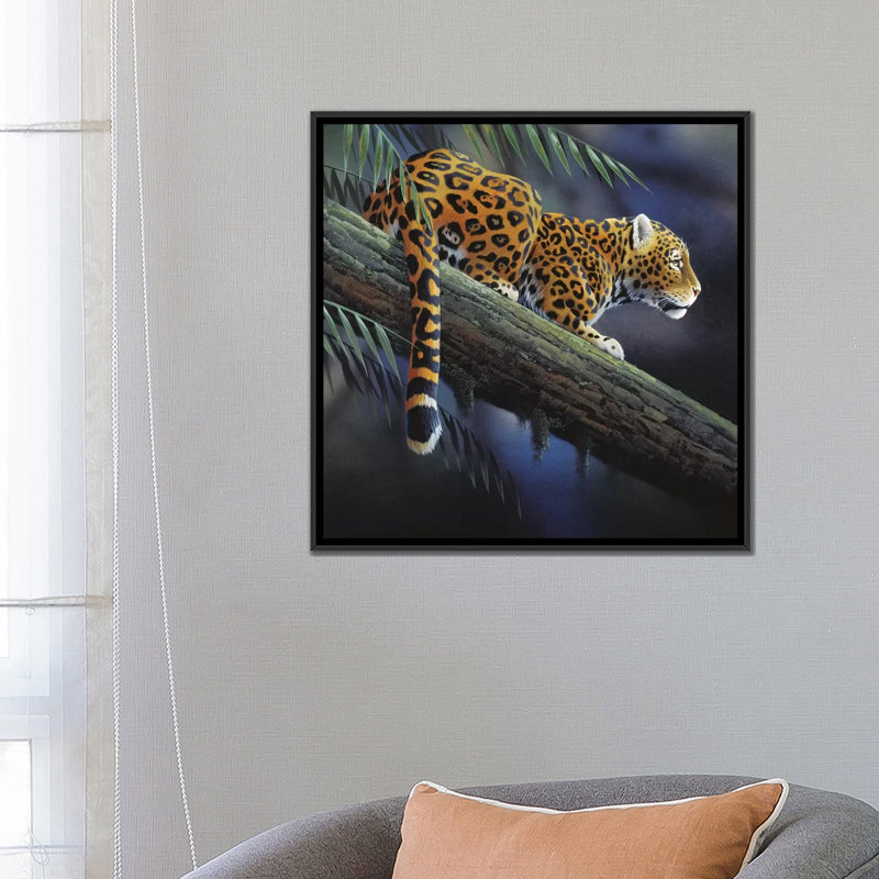 «Jaguar in a Tree», impression sur toile, H 18 po x l 18 po x P 1,5 po, Toile avec cadre noir, Pas de tapis