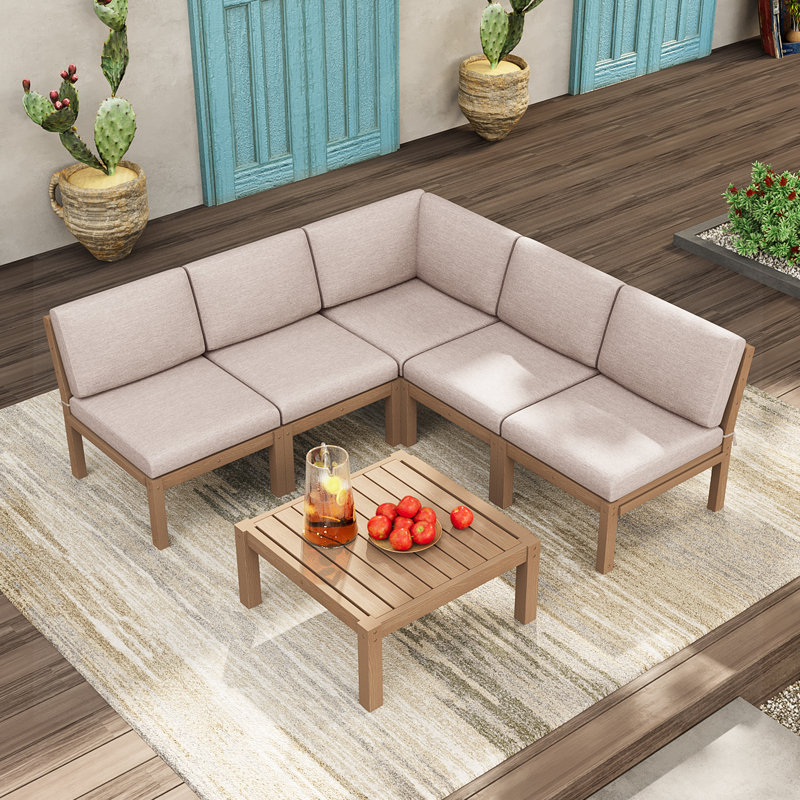 Ensemble de conversation pour l'extérieur 5 personnes, teck, Coussin beige / structure en teck