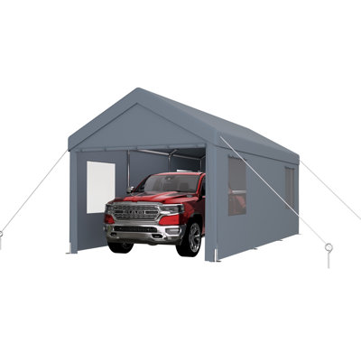Abri d'auto robuste 10 pi x 20 pi, portatif avec 2 portes et 4 fenêtres ventilées, pour tondeuses à gazon, blanc